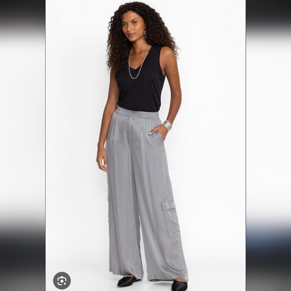 CALME BY JOHNNY WAS GREY CUPRO PLEATED PULL ON PANT Wide Leg $270